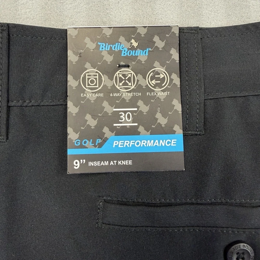 Birdie Bound Men's Size 30 Four Way Flex Waist Black‎ Golf Shorts